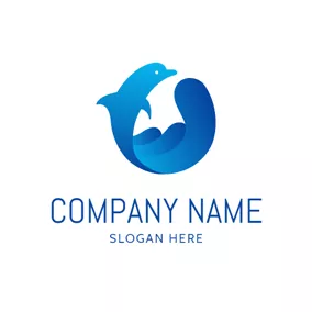 Shadow Logo Abstract Blue Dolphin Icon logo design