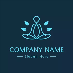 瑜伽Logo Abstract Blue Leaf and Yoga logo design