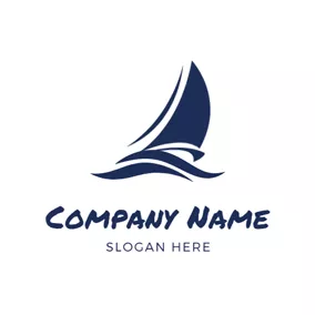 航海 Logo Abstract Blue Wave and Sail logo design
