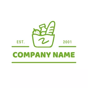 Green Logo Abstract Bread Basket Grocery logo design