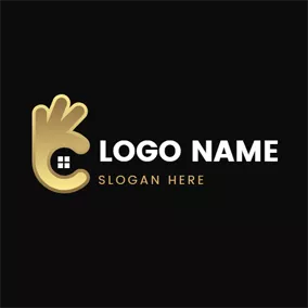 指のロゴ Abstract Golden Hand and Ok logo design