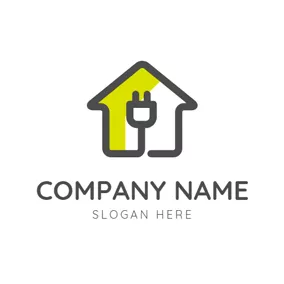 House Logo Abstract House and Plug Wire logo design