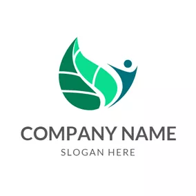 Combination Logo Abstract Person and Green Leaf logo design