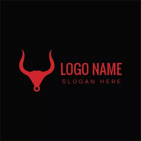 长角牛 Logo Abstract Red Buffalo Head logo design
