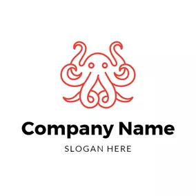 魷魚 Logo Abstract Red Octopus logo design