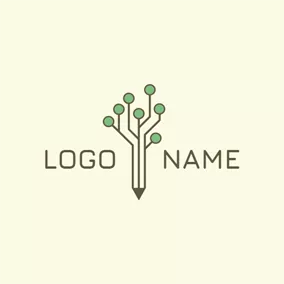 鋼筆Logo Abstract Tree and Pen logo design