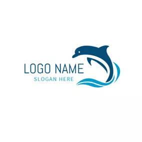 航海 Logo Abstract Wave and Dolphin logo design