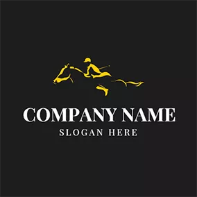 馬のロゴ Abstract Yellow Horse and Sportsman logo design