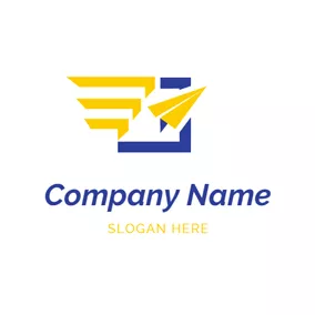 紙飛機logo Abstract Yellow Paper Plane logo design