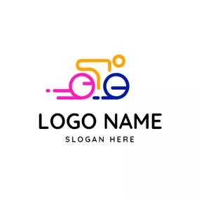 自転車のロゴ Abstract Yellow Rider and Bike logo design