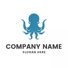 Logotipo De Pulpo Anthropomorphic Blue Octopus logo design