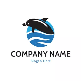 水族館のロゴ Aquarium and Black Dolphin logo design