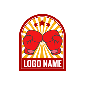箱のロゴ Arch Stripe Boxing Gloves Boxer logo design
