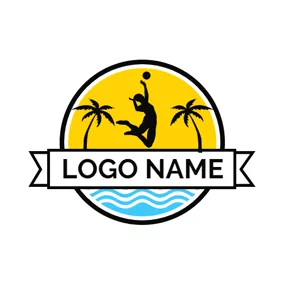 Rectangle Logo Athlete and Beach Volleyball logo design
