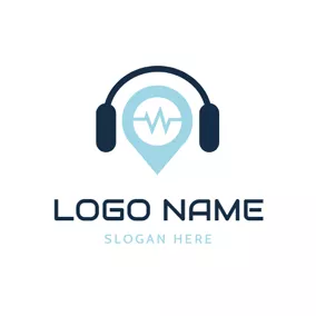 Logo Podcast Audio Frequency and Headphone logo design