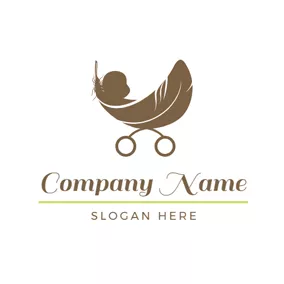Feather Logo Baby Carriage and Cute Baby logo design