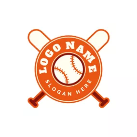 Softball Logo Badge and Cross Baseball Bat logo design