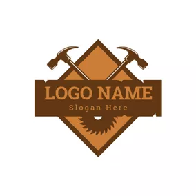 木工　ロゴ Badge and Cross Hammer logo design