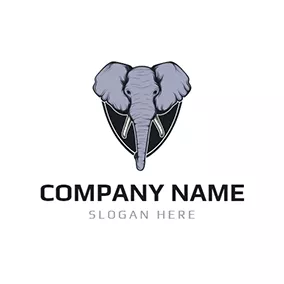マスコットのロゴ Badge and Elephant Head Icon logo design