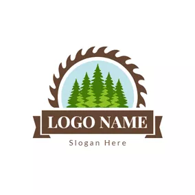 木材 Logo Badge and Green Tree logo design