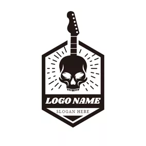 Skull Logo Badge and Rock Guitar logo design