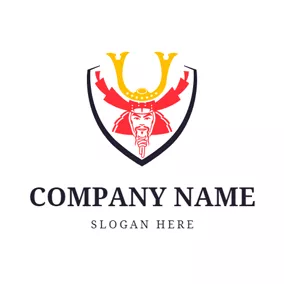 Logotipo De Insignia Badge and Samurai Head logo design