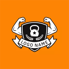 Fighter Logo Badge and Strong Arm logo design