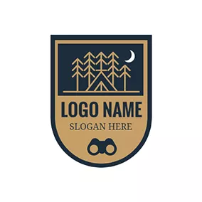 キャンピングカーのロゴ Badge and Yellow Tree logo design