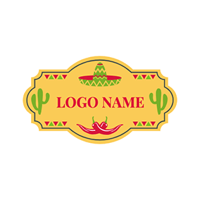 Hat Logo Badge Cactus Mexico Chili logo design