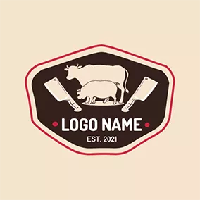 Pig Logo Badge Ox Pig Knife Chopping logo design