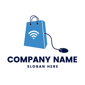 Online Shopping Logo Bag Wifi Mouse Online Shopping logo design