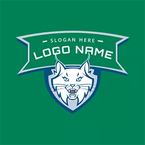 動物のロゴ Banner and Cute Bobcat logo design
