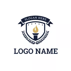 大学のロゴ Banner and Encircled Torch Badge logo design