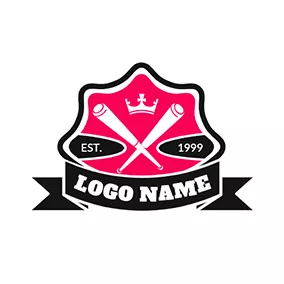 Pink Logo Banner Baseball Bat Gang logo design