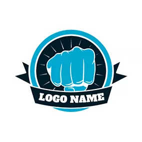 Logótipo De Boxer Banner Circle Fist Fight Gang logo design