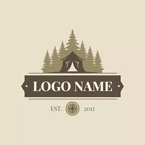 Tent Logo Banner Forest Tent Camping logo design