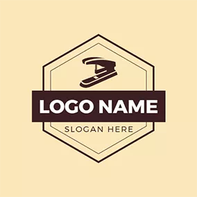 Logótipo De Colagem Banner Hexagon Stapler Stationery logo design