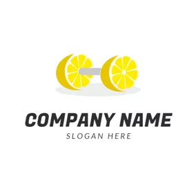Logótipo Bar Barbell Shape and Yellow Lemon logo design