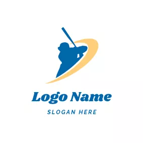 播放 Logo Baseball Bat and Baseball Player logo design