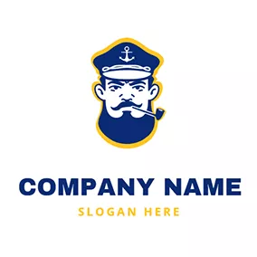 ひげロゴ Beard Tobacco Pipe and Captain logo design