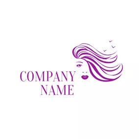 Hairstyle Logo Beautiful Lady and Purple Flying Hair logo design