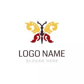 Ancient Logo Beautiful Red and Yellow Tribal Butterfly logo design