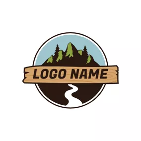 Logotipo De Camping Beautiful Stream and Mountain Landscape logo design