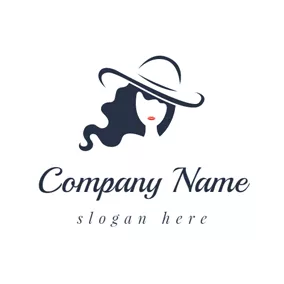 Hairstyle Logo Beautiful Woman and Blue Hat logo design