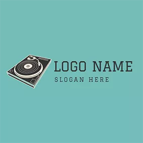 Techno Logo Beige and Black Record Player logo design