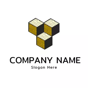 木材 Logo Beige and Black Wood Block logo design