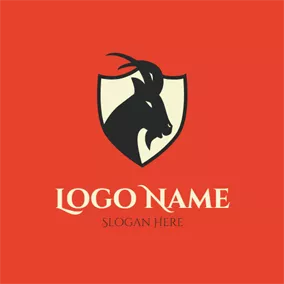ヤギロゴ Beige Badge and Black Goat logo design