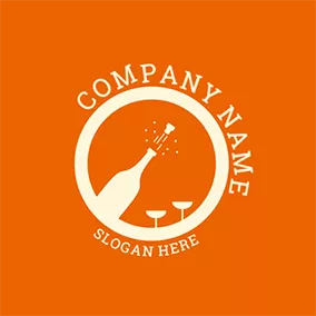 ワインロゴ Beige Bottle and Wine Glass logo design