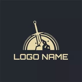 Dagger Logo Beige Semicircle and Sword logo design