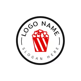 电影院 Logo Big Circle and Popcorn Outline logo design